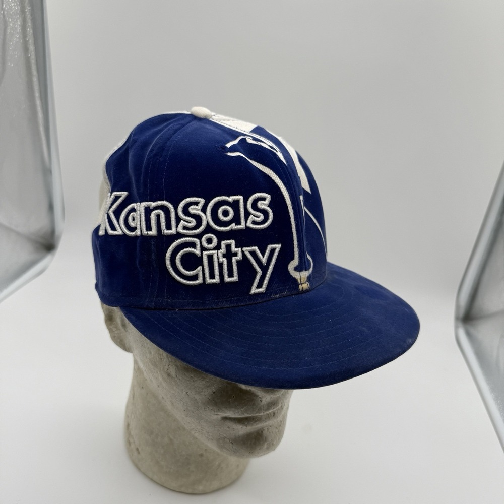 Y2K Kansas City Royals KC Hat‎ New Era 59FIFTY 7 3/8 Blue White Velour MLB
